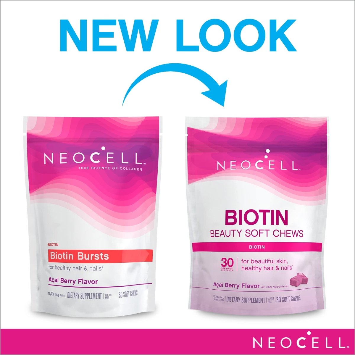 NeoCell Biotin Beauty Soft Chews - Acai Berry Flavor - 30 Count