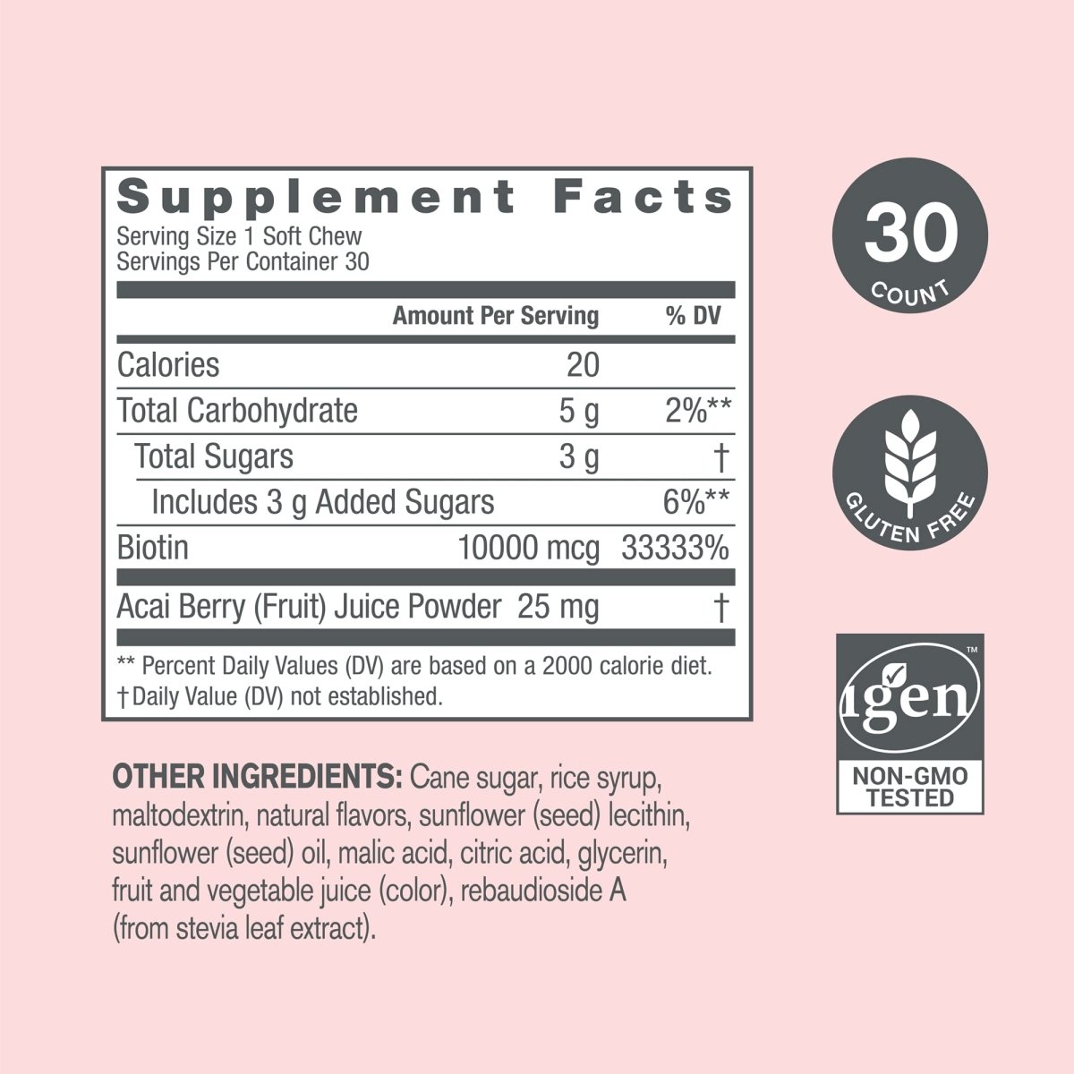 NeoCell Biotin Beauty Soft Chews - Acai Berry Flavor - 30 Count